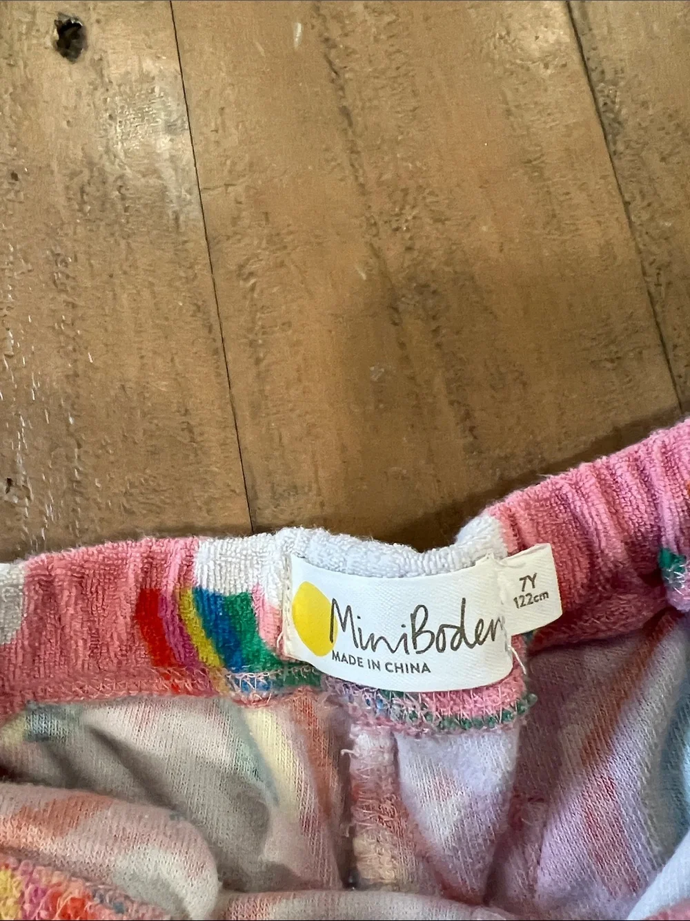 Mini Boden pink rainbow Terrycloth shorts girls 7 fit 5-6 years best